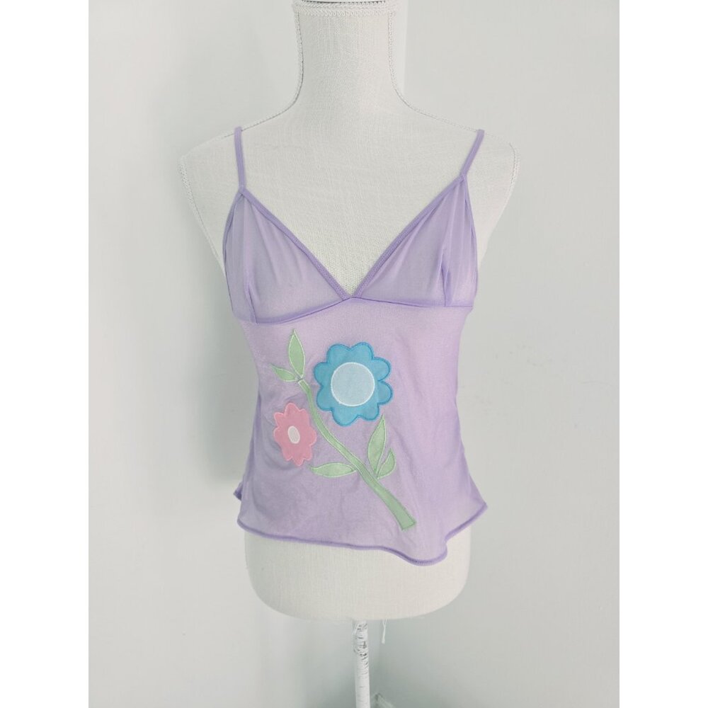 Victorias Secret Y2K Floral Sheer Purple V-Neck Sleeveless Cami Camisole Top M